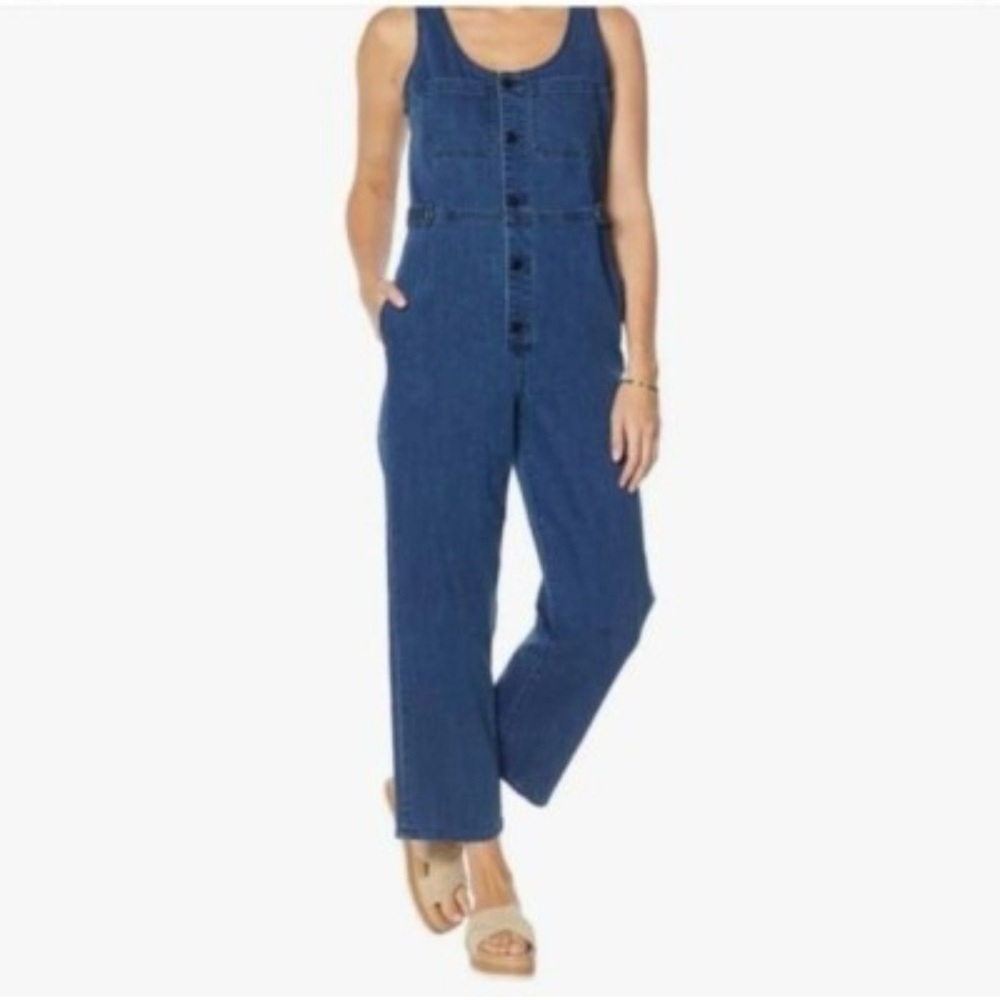 Frayed women’s size large denim Harlow baggy jumpsuit , adjustable waist